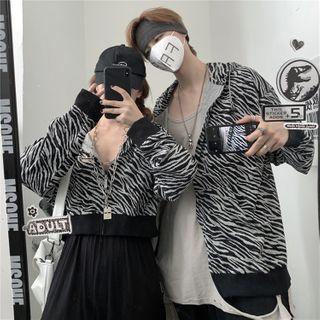 Couple Matching Zebra Print Hooded Zip Jacket