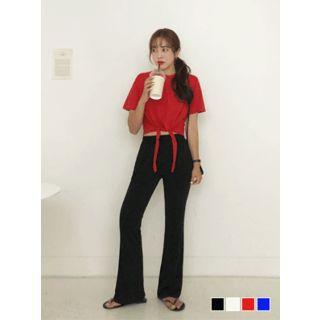 Tie-hem Slim Cropped T-shirt