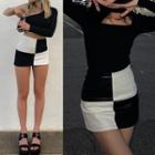 Faux Leather Two Tone Mini Skirt