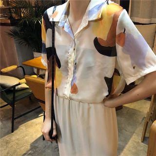 Print Loose-fit Short-sleeve Shirt / Plain Shorts