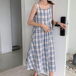 Spaghetti Strap Floral Print / Plaid A-line Dress