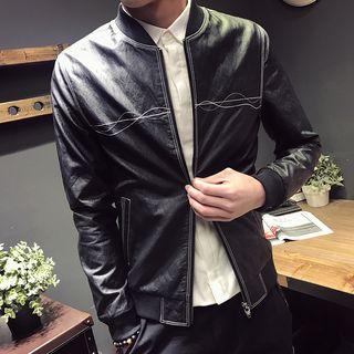 Faux-leather Stitched Zip Jacket