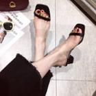 Transparent Faux Leather Block Heel Slide Sandals