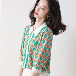 3/4-sleeve Jacquard Knit Top