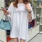 Reflective Unicorn Print Elbow-sleeve T-shirt