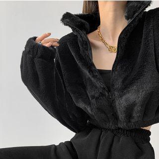 Stand-collar Cropped Furry Jacket