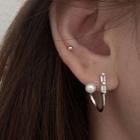 Rhinestone Faux Pearl Earring 1 Pc - Right - Silver - One Size