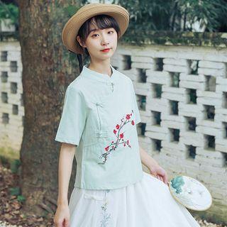 Traditional Chinese Short-sleeve Floral Embroidery Top