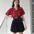 Elbow-sleeve Floral Shirt / Shorts
