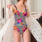 Floral Print Striped Swimsuit