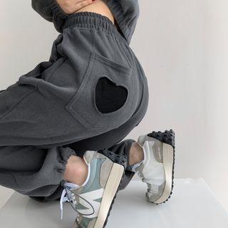 Heart-badge Drawstring Loose Harem Pants