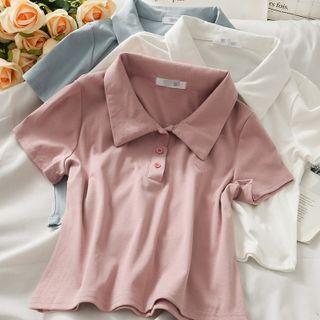 Heart-embroidered Cropped Polo Shirt