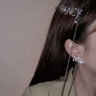 2 In 1 Lettering Chained Hair Clip Earring 1 Pair - Silver - One Size