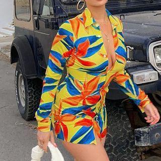 Long-sleeve Print Mini Shirtdress