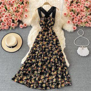 Sleeveless Floral Print Open Back Maxi Dress