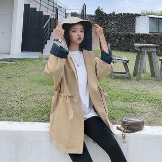 Drawstring-waist Zip-up Hooded Coat