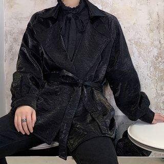Tie-waist Open Front Blazer Black - One Size