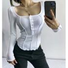 Long-sleeve Slim-fit Buttoned Top