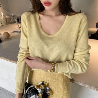 Scoop-nek Woolen Knit Top