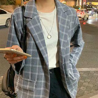 Color-block Check Long-sleeve Blazer