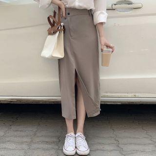 Plain Shirt / Slit Midi Pencil Skirt / Set