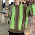 Color Block Loose-fit Long-sleeve Striped Printed Sweatshirt