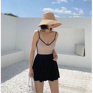 Contrast Trim Swimsuit / Skirt