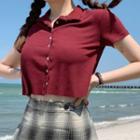 Collared Buttoned Short-sleeve Cropped T-shirt