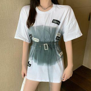 Short-sleeve Mesh Tie-waist T-shirt