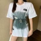 Short-sleeve Mesh Tie-waist T-shirt