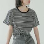 Short-sleeve Striped Knotted T-shirt Stripe - Black & White - One Size