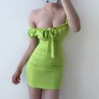 Off-shoulder Tie-front Mini Sheath Dress