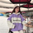 Letter Embroidered Color-block Hoodie