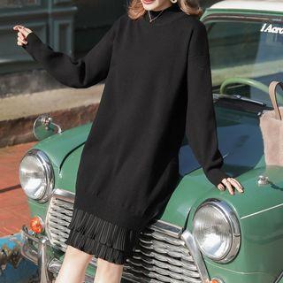 Mock Turtleneck Ruffle Trim Sweater Dress