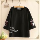3/4-sleeve Print T-shirt As Shown In Figure - One Size