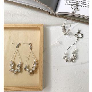 Alloy Leaf Faux Pearl Drop Earring