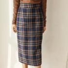 Wool Blend Plaid H-line Midi Skirt