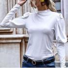 Puff Sleeve Turtle-neck Knit Top