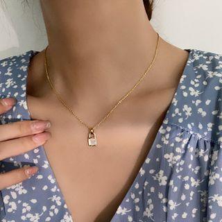 Lock Pendant Necklace White Lock - Gold - One Size