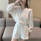 Set: Hooded Zip Jacket + Drawstring Shorts White - One Size