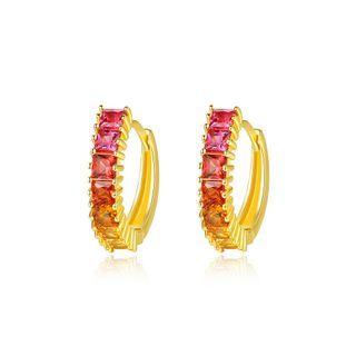 Sterling Silver Plated Gold Simple Fashion Geometric Stud Earrings With Cubic Zirconia Golden - One Size