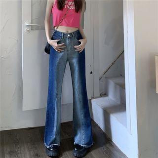 Mid Rise Two Tone Wide Leg Jeans