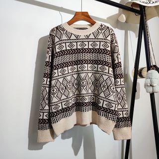 Round-neck Argyle Loose-fit Sweater