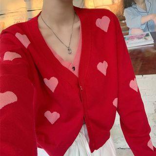 Mock Two-piece Heart Cropped Cardigan