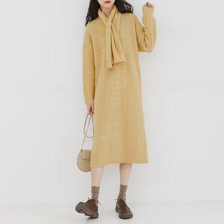 Set: Midi Sweater Dress + Scarf
