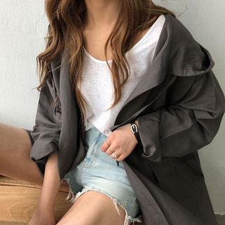 Dip-back Linen Blend Hooded Wrap Coat