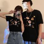 Couple Matching Short-sleeve Cartoon Print T-shirt / A-line Denim Skirt