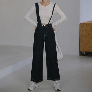 Stitch Wide-leg Denim Jumper Pants