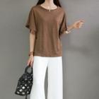 Linen Flutter-sleeve T-shirt