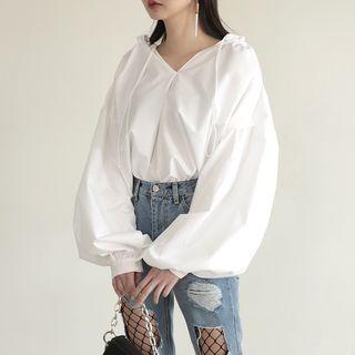 Oversized Puff Sleeve V-neck Top As Shown In Figure - One Size